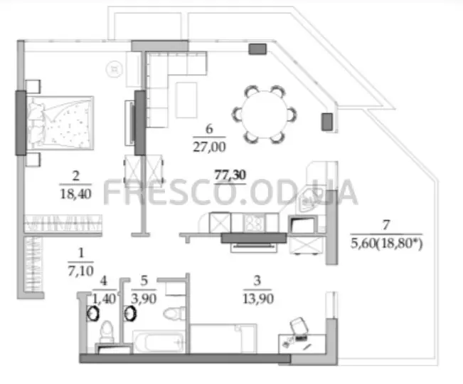 2-room apartment · 74.3 m² · Tairovo Gardens