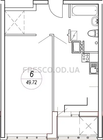 1-room apartment · 50.03 m² · Udobny