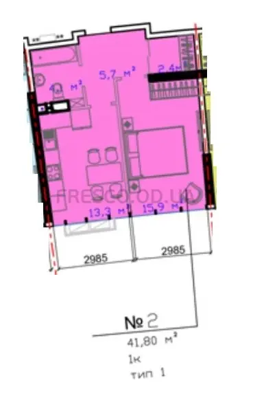 1-room apartment · 41.8 m² · Avtorsky Rayon