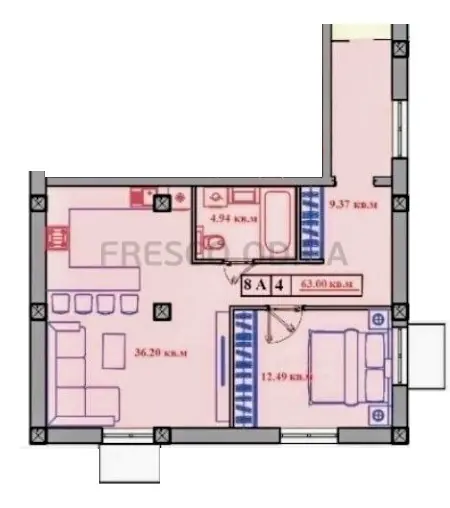 2-room apartment · 63.0 m² · Little Marseille 2