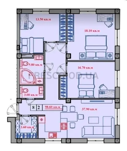 3-room apartment · 98.6 m² · Little Marseille 2