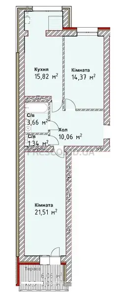 Двухкомнатная квартира · ЖК Чайка Люкс