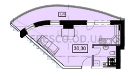 Студія · 36.43 м² · Unity Towers