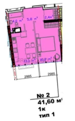 1-room apartment · 41.6 m² · Avtorsky Rayon