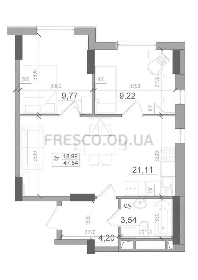 2-room apartment · 49.16 m² · ArtVille