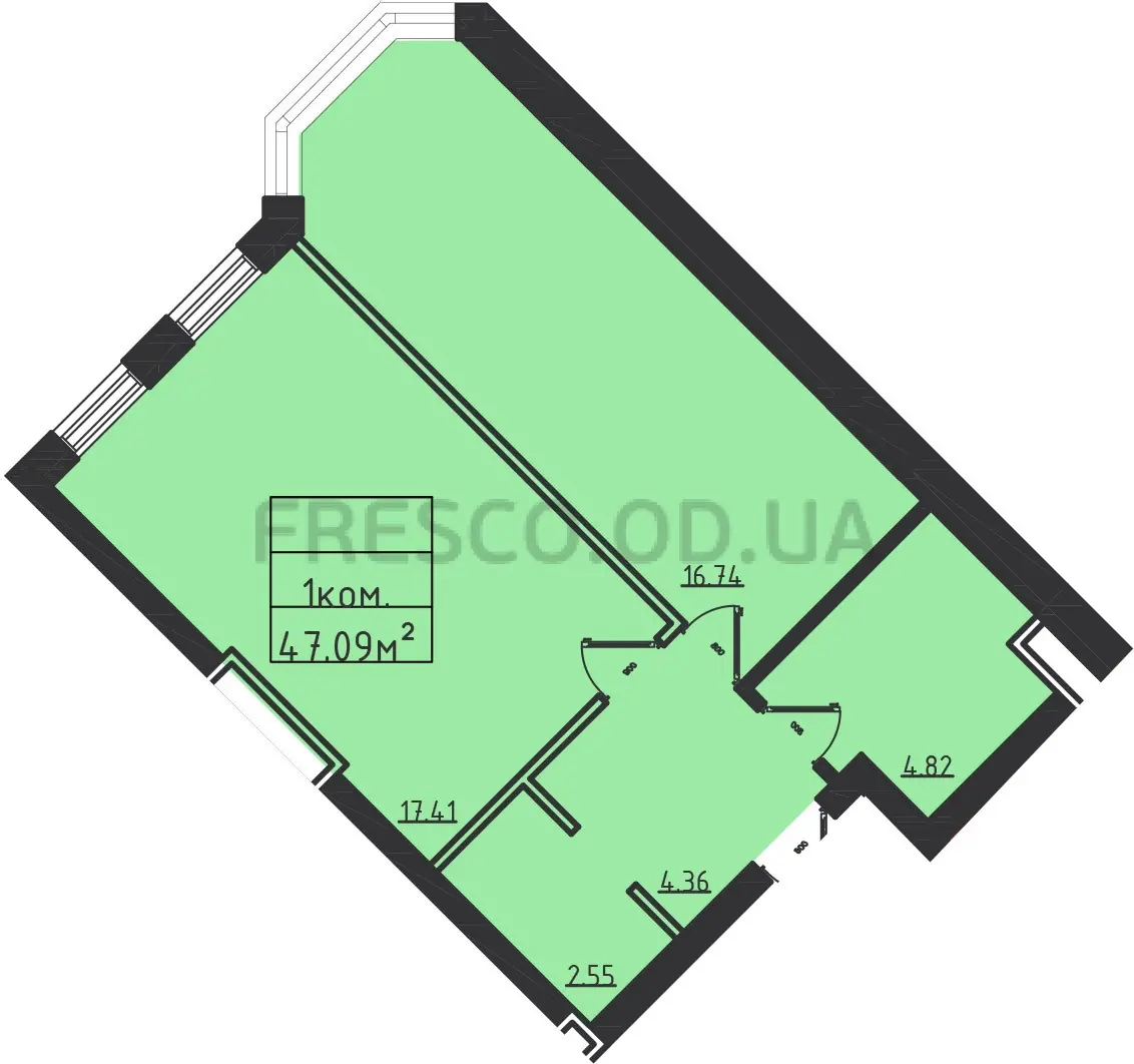 1-room apartments · 47.6 m² · Avinion