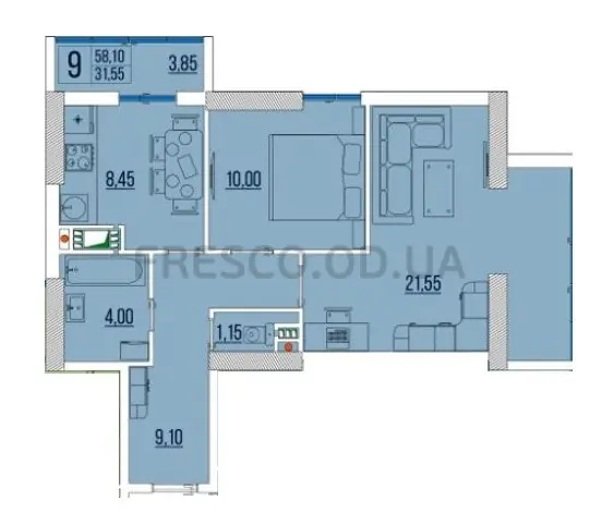 2-room apartment · 57.7 m² · Acacia Boulevard