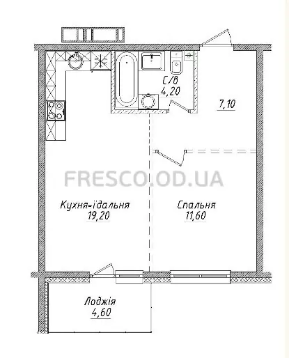 1-room apartment · 46.7 m² · Sky City