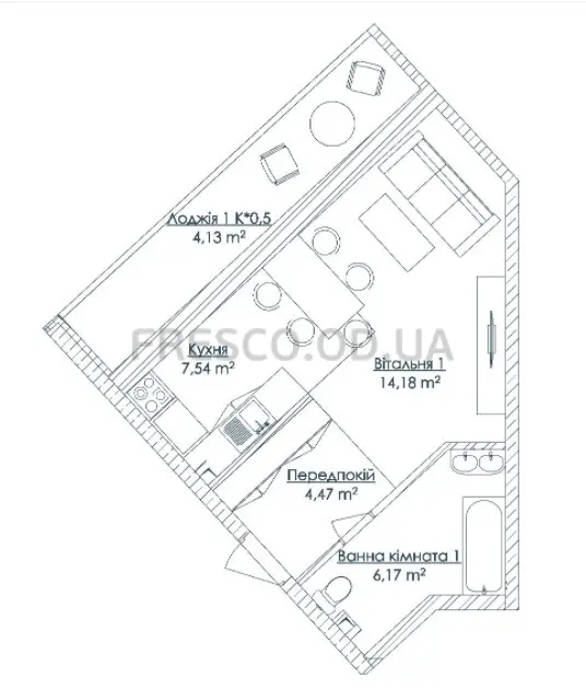 1-room apartments · 36.49 m² · Kandinsky Residence