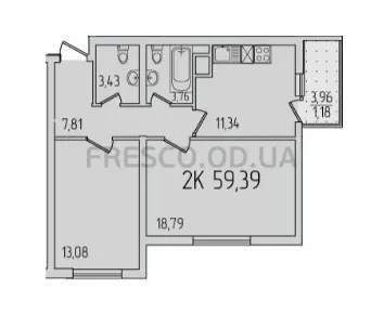 2-room apartment · 58.6 m² · 59 Pearl