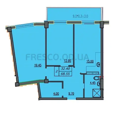 2-room apartments · 68.55 m² · Lidersovsky