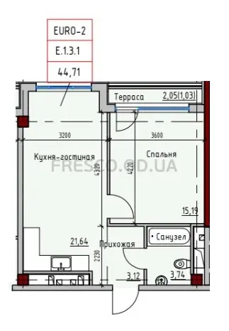 1-room apartments · 45.0 m² · ITown