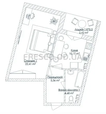 1-room apartments · 45.04 m² · Kandinsky Residence