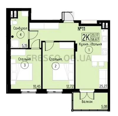 Двухкомнатная · 58.67 м² · ЖК Акварель-7