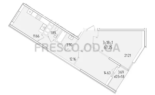 2-room apartment · 67.0 m² · 60 Pearl