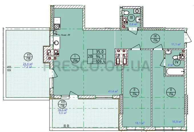 2-room apartment · 103.8 m² · Tairovo Gardens