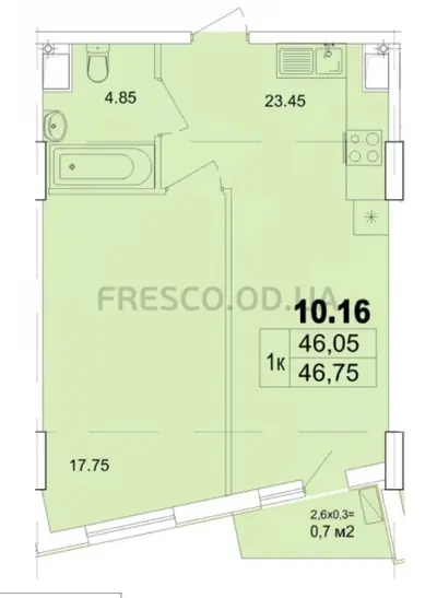 Однокомнатная · 46.75 м² · ЖК Итака