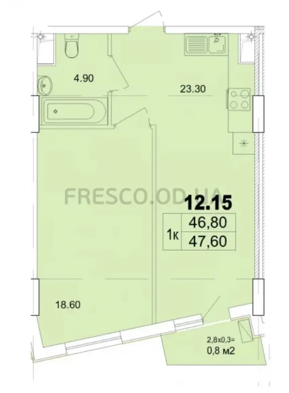 1-room apartments · 47.6 m² · Ithaca