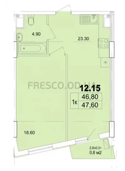 Однокомнатная · 47.6 м² · ЖК Итака