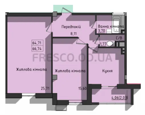 2-room apartment · 68.5 m² · Sokol