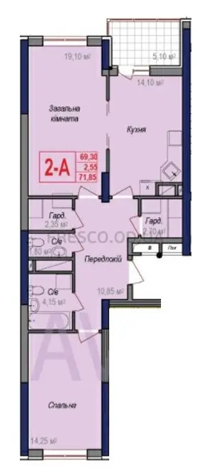 2-room apartment · 71.85 m² · Aurora