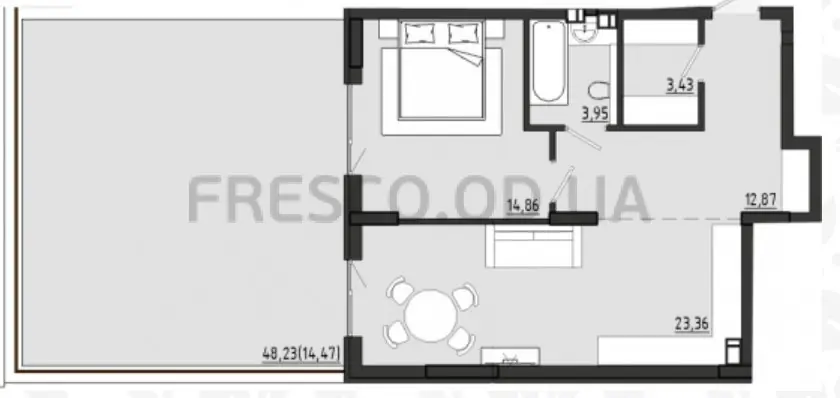 1-room apartment · 72.94 m² · Riviera Gardens