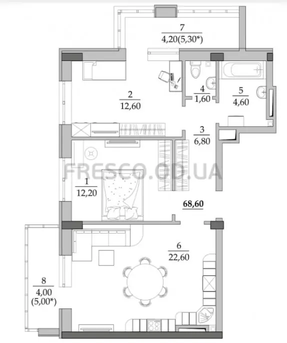 2-room apartment · 70.0 m² · Tairovo Gardens