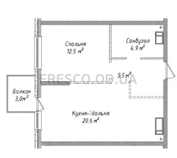 1-room apartment · 44.4 m² · Sky City