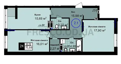 Двухкомнатная · 75.66 м² · ЖК Sea Town
