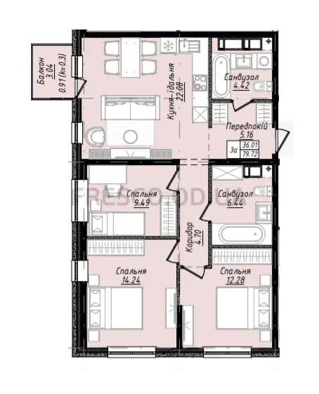3-room apartment · 80.6 m² · Sky City