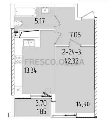 1-room apartment · 41.8 m² · 63 Pearl