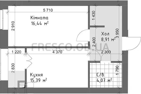 1-room apartment · 44.81 m² · Chaika Lux
