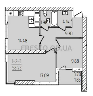 2-room apartment · 60.4 m² · 63 Pearl