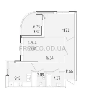 2-room apartment · 58.6 m² · 63 Pearl