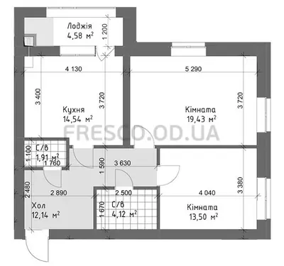 Двухкомнатная · 70.22 м² · ЖК Чайка Люкс