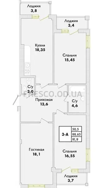 3-room apartment · 91.7 m² · Park Sovignon