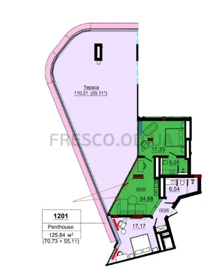 2-room apartments · 123.9 m² · Prostranstvo (Arkadia)