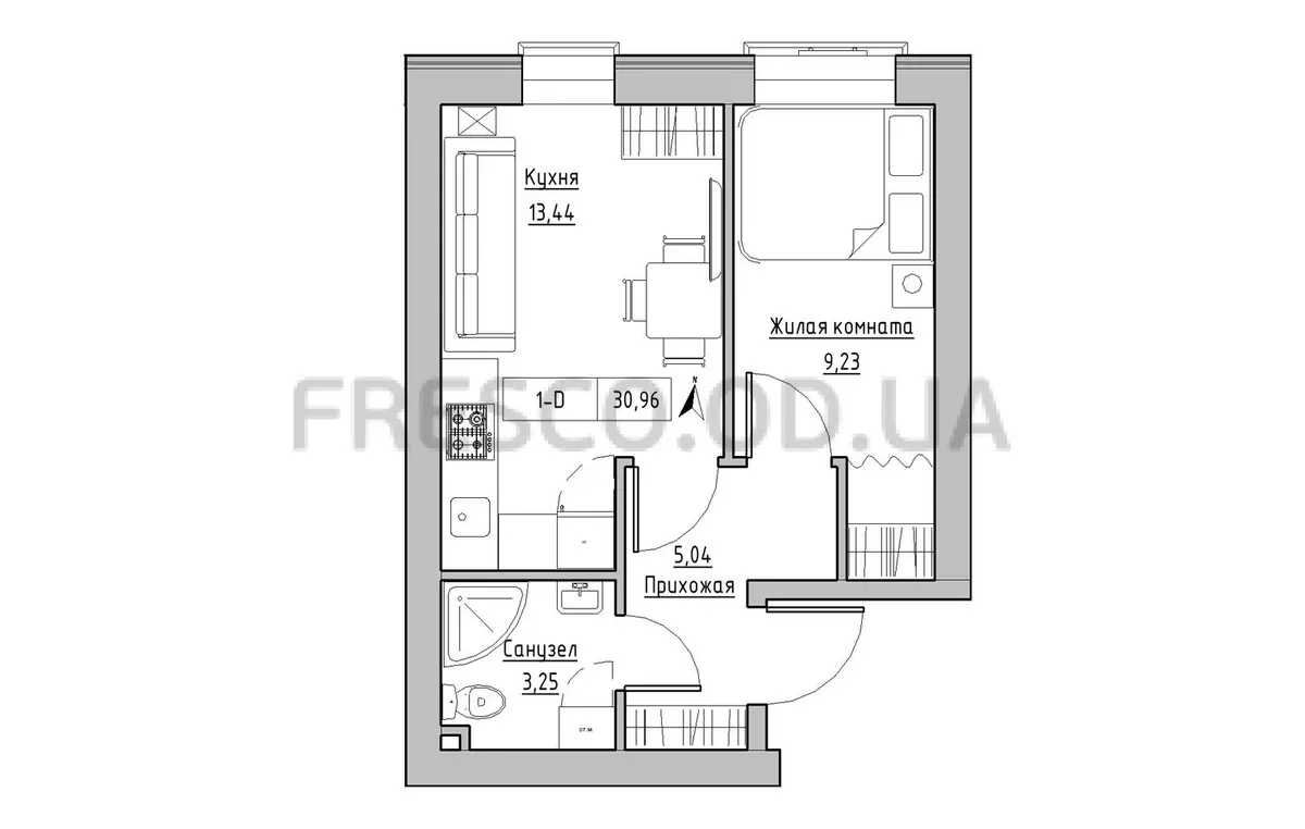 1-room apartment · 30.96 m² · Keks