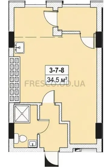 1-room apartment · 34.5 m² · Golden City