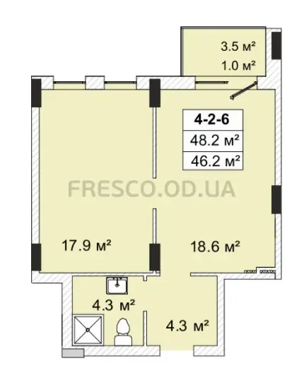 1-room apartment · 46.1 m² · Golden City