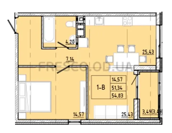 1-room apartment · 53.09 m² · Modern