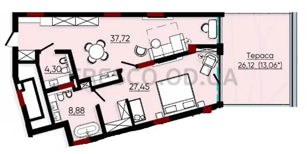 2-room apartments · 91.6 m² · Prostranstvo (Arkadia)