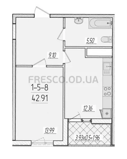 1-room apartment · 42.0 m² · 66 Pearl