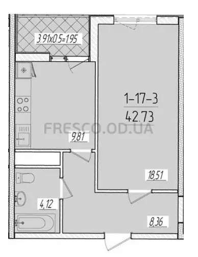 1-room apartment · 42.0 m² · 66 Pearl