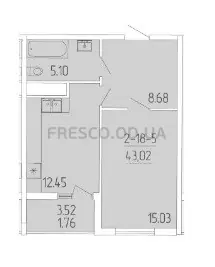 1-room apartment · 43.0 m² · 65 Pearl