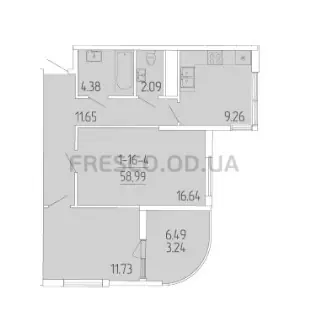 2-room apartment · 58.3 m² · 65 Pearl