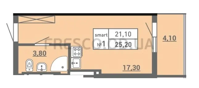 Studio · 25.9 m² · Aquarelle 3