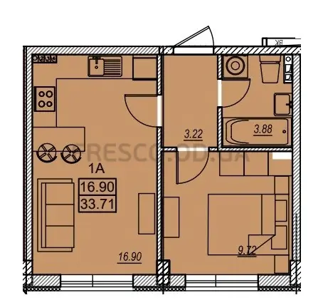 1-room apartment · 33.7 m² · MERIDIAN