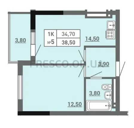 1-room apartment · 38.5 m² · Aquarelle 3
