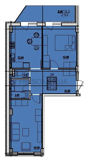 2-room apartment · 61.2 m² · MERIDIAN
